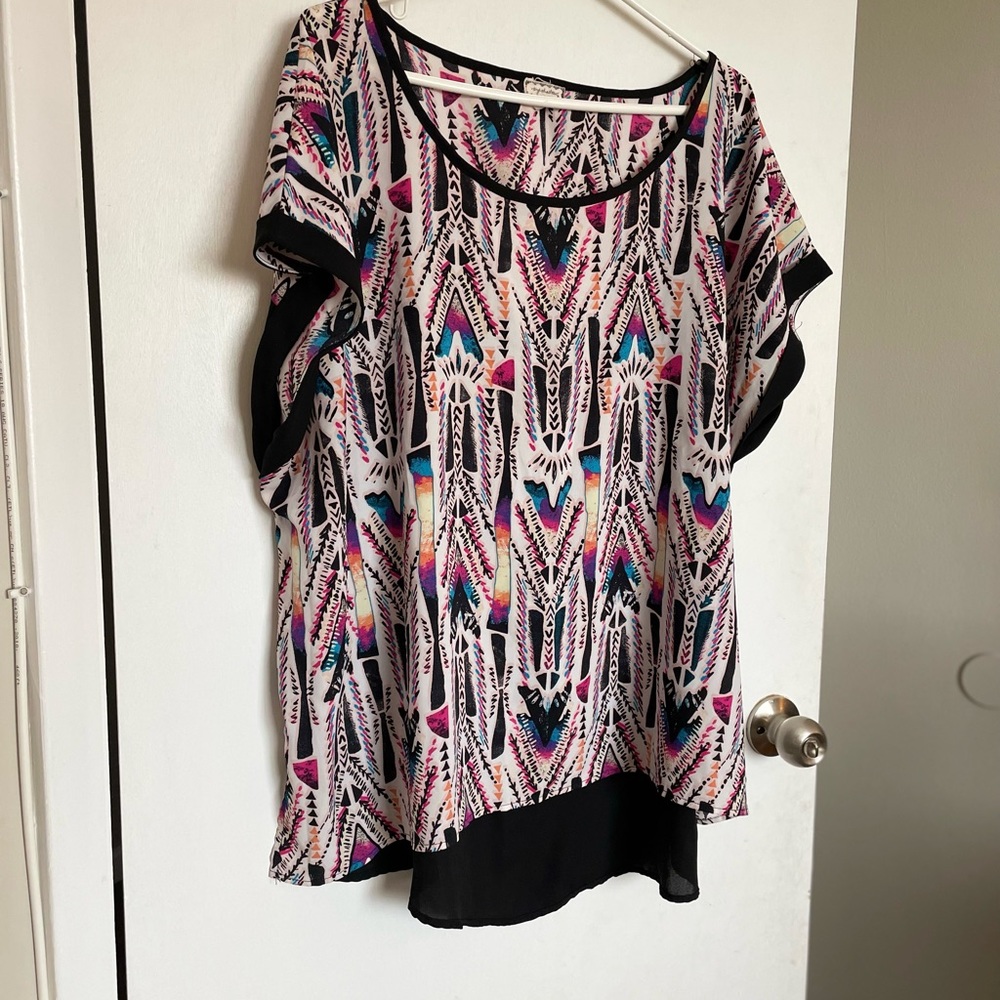 Eyeshadow Scoop Neck Multicolor Blouse - Size 2X - Picture 3 of 13